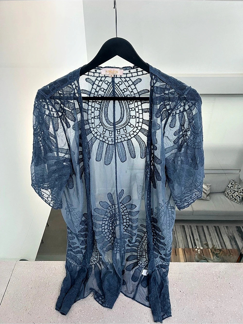 Rebellion Blue Geometric Lace Tunic Size Medium